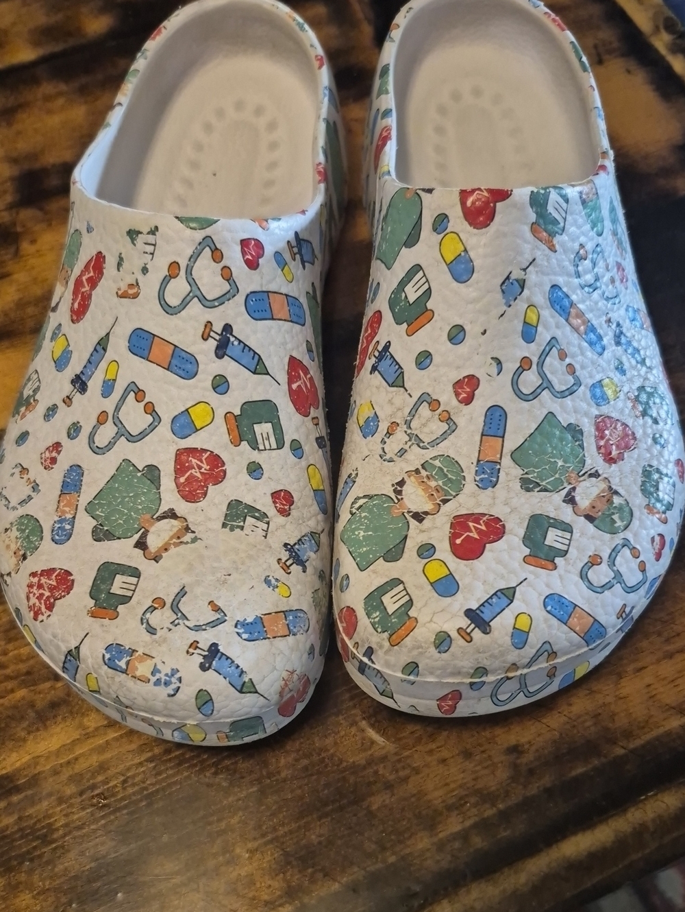 Women’s White Medical Print Slip-On Clogs